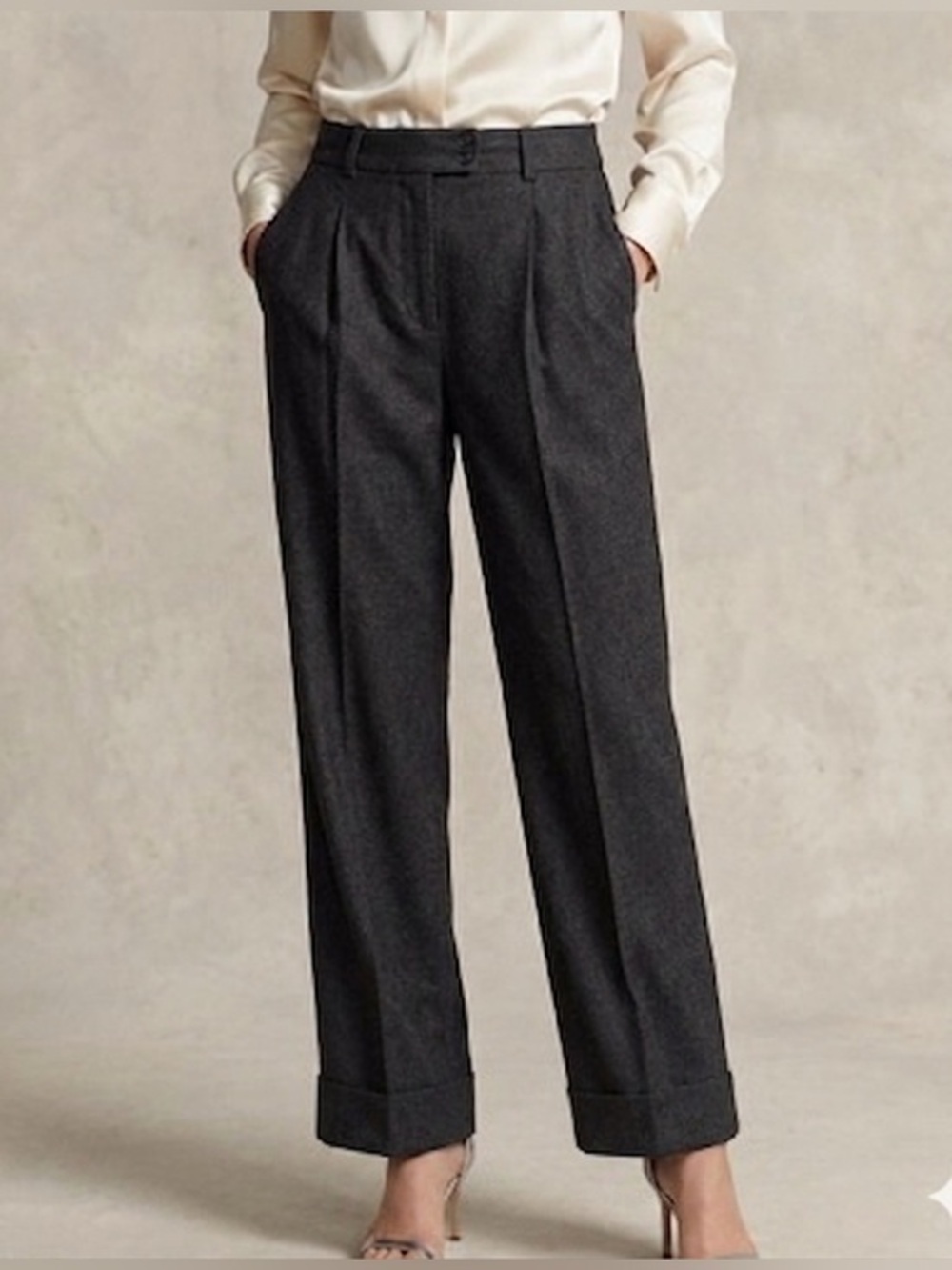 Vtg Eddie Bauer Women’s 8 Trouser Dress Pants Black Wool Pleated High Waist M